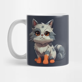 Cartoon white and grey fluffy cat Mug